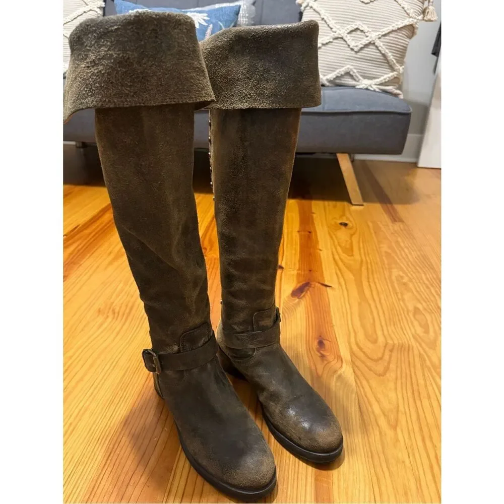 TORY BURCH Tarulli Boots Studded Riding Brown Distressed Over Knee Women’s 10M